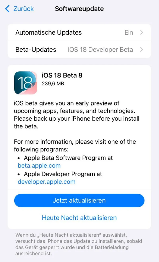 弥勒苹果手机维修分享苹果 iOS / iPadOS 18 开发者预览版 Beta 8 发布 